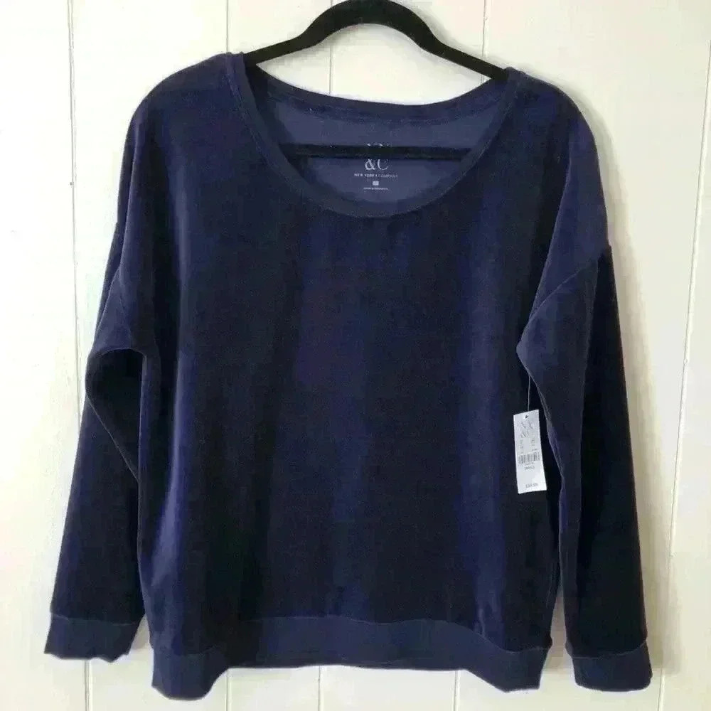 New York & Company Blue Velvet Sweater S
